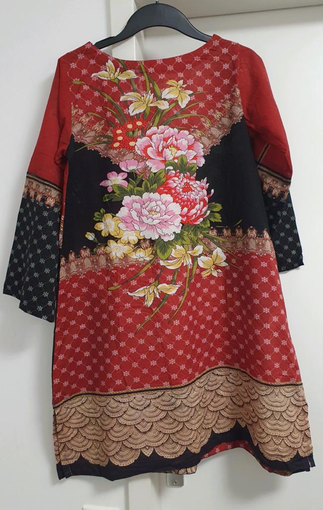 Rood zwart jurk tuniek Katoenen Kameezmet bloemenprint, Kleding | Dames, Khaas pret, Ophalen of Verzenden, Zo goed als nieuw, Maat 36 (S)