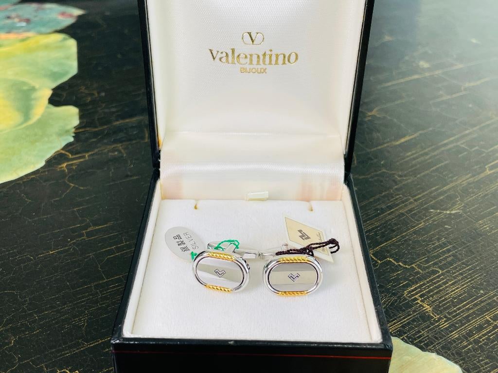 Luxe Mario Valentino Zilveren & Gouden Manchetknopen NOS, Verzenden, Zo goed als nieuw, Zilver