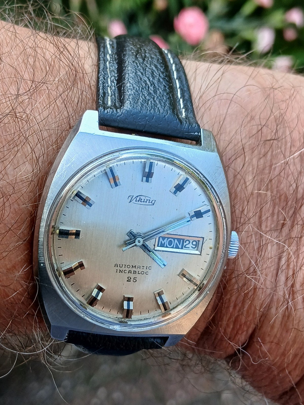 Vintage Viking 25 Jewels Incabloc Automatic Day-Date, Ophalen of Verzenden, Gebruikt