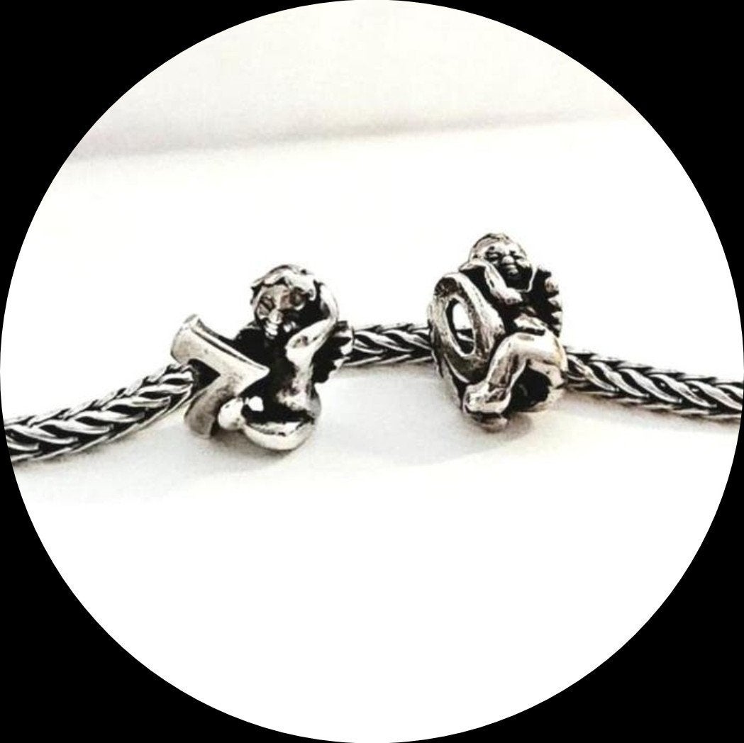 Trollbeads Engel cijfer 7 en 10 TAGBE-30080/30011, retired, Ophalen of Verzenden, Zo goed als nieuw, Trollbeads, 2 of 3 bedels