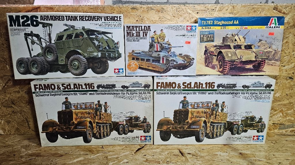 5x modelbouw voertuigen Tamiya & Italeri, Gebruikt, Italeri, Groter dan 1:32, Ophalen of Verzenden