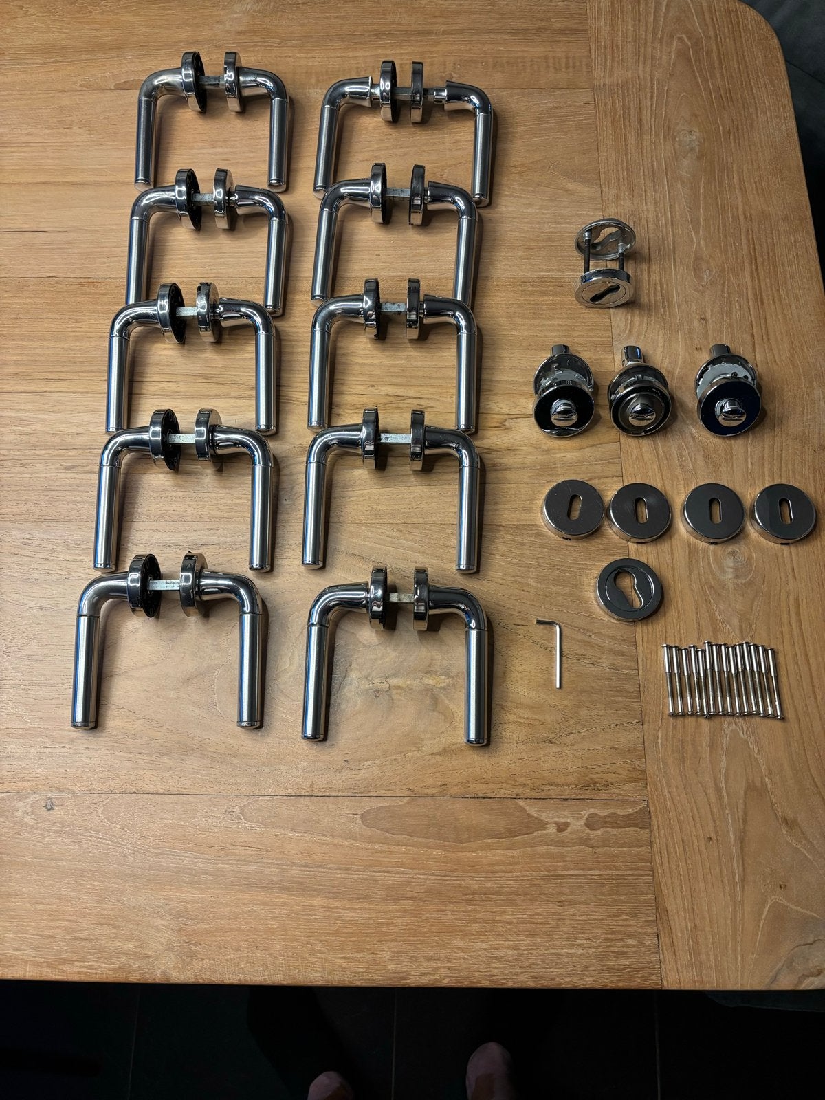 Set van 10 Deurklinken met toebehoren, Ophalen, Gebruikt, Chroom, Klink of Kruk