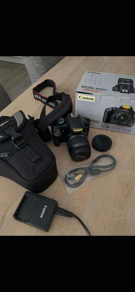 Canon EOS 450D + 18-55mm lens + Samsonite cameratas., Ophalen of Verzenden, Zo goed als nieuw, Canon, Minder dan 4 keer