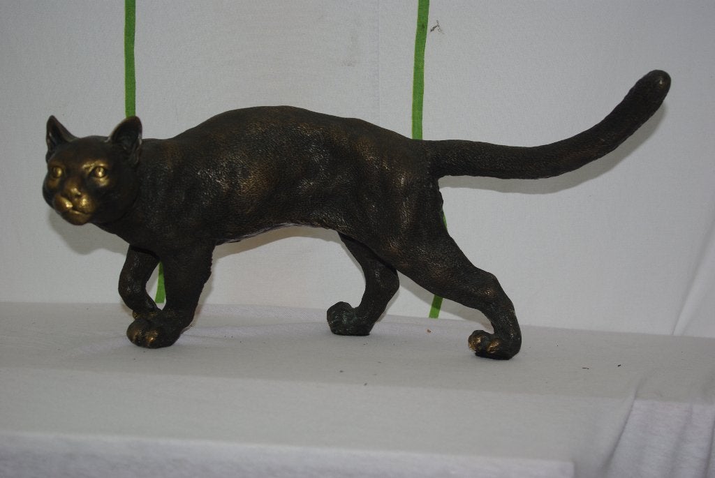 Bronzen kat sculptuur - Elegant en gedetailleerd, Ophalen of Verzenden, 20 - 50 cm, Beeld, Bruin