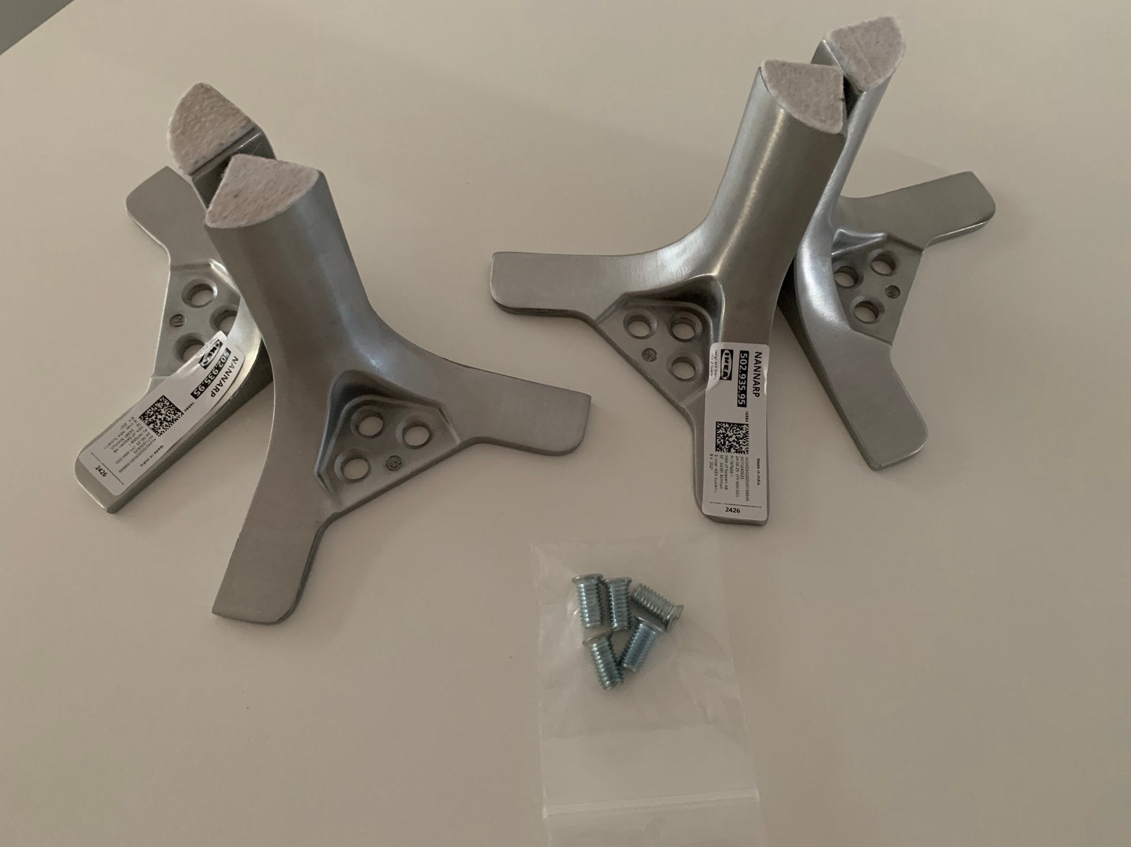 Ikea NANNARP Poot, aluminium 4 stuks, Huis en Inrichting, Ophalen of Verzenden, Gebruikt, 25 tot 50 cm, Minder dan 50 cm