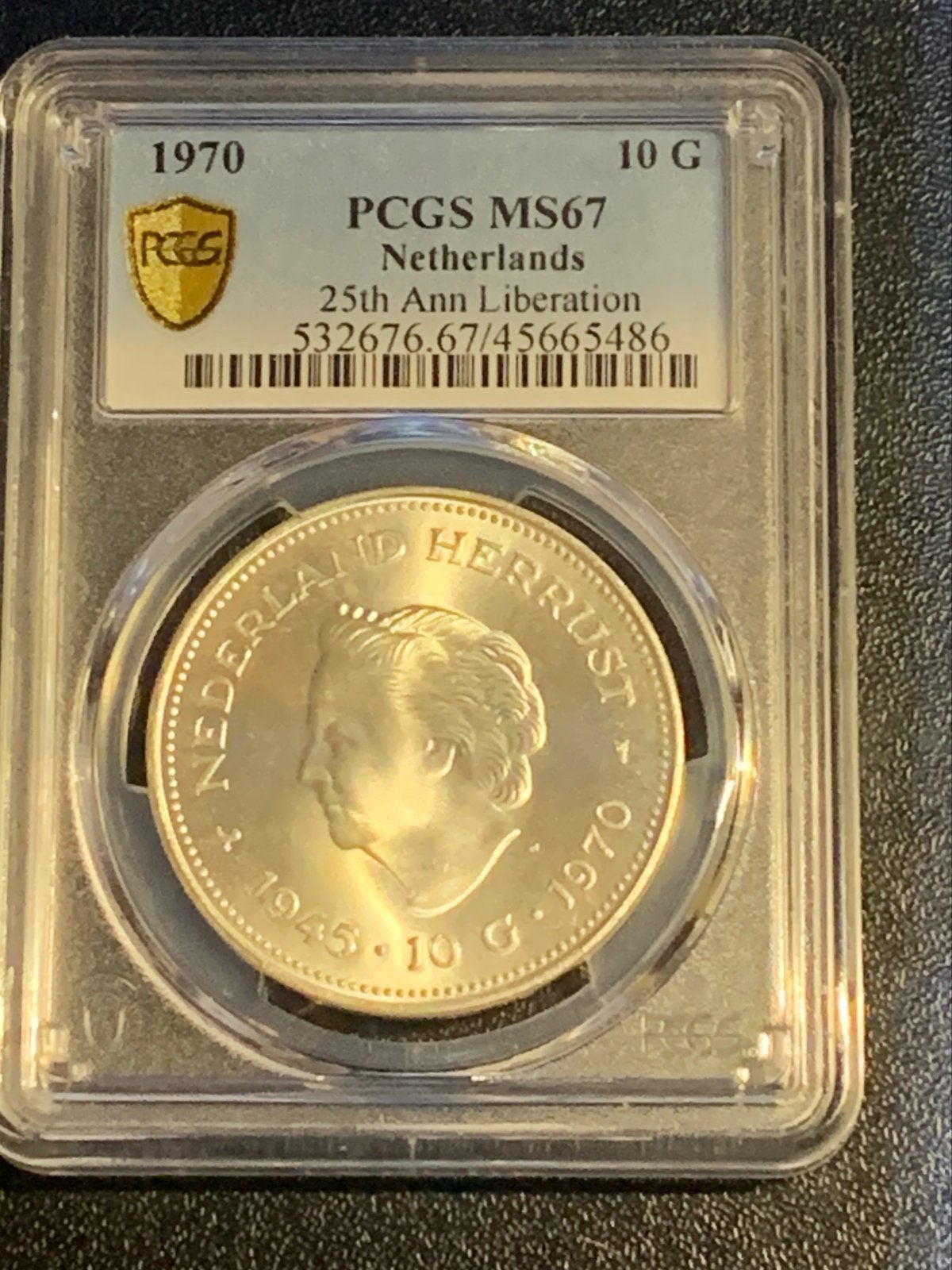 10 Gulden 1970 25 Jaar Bevrijding PCGS MS67 Zilveren Munt, Postzegels en Munten, Koningin Juliana, Zilver, Ophalen of Verzenden