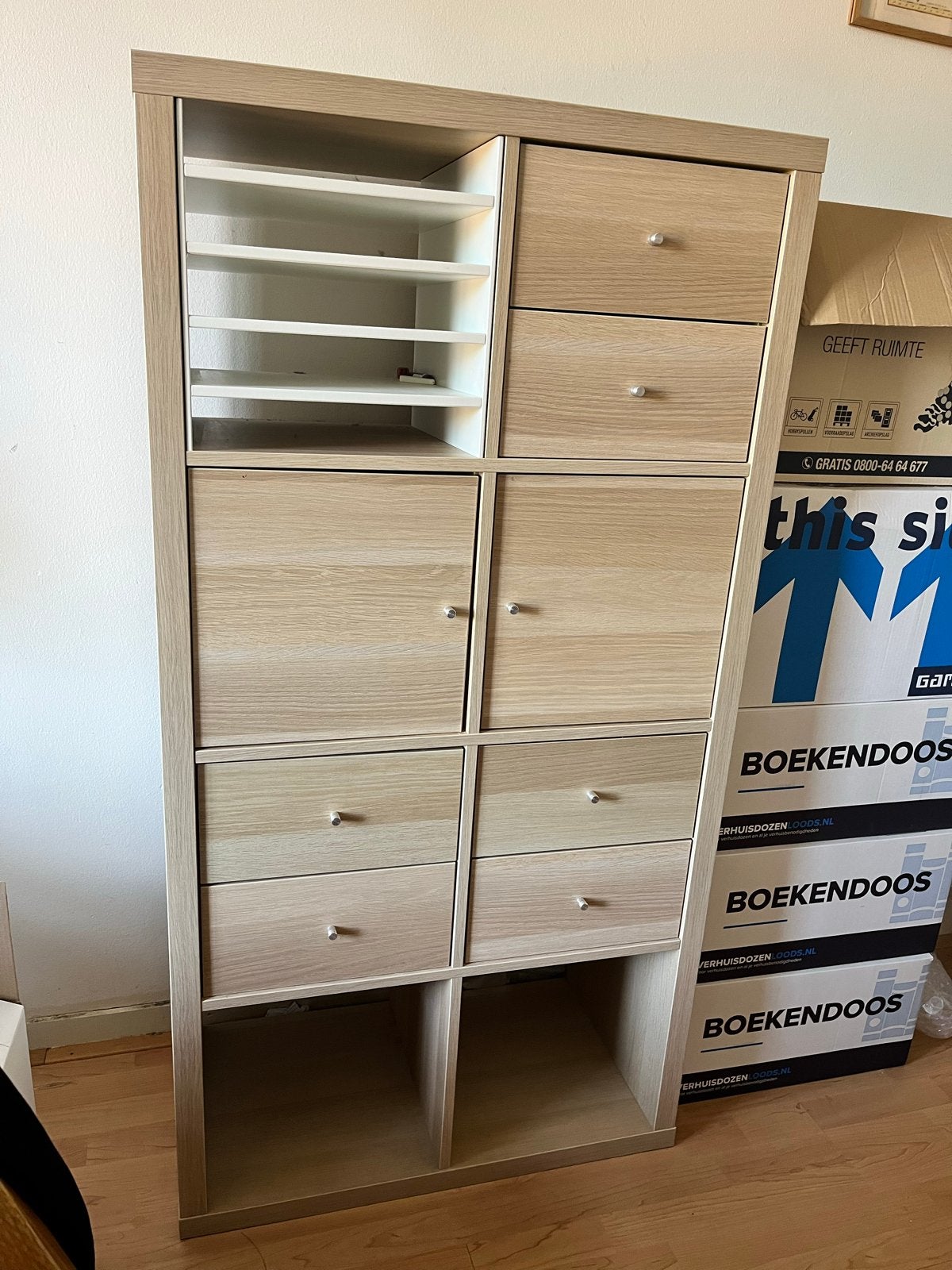 Ikea Kallax kast van 8 vakken, met lades, deuren en plankjes, Ophalen, Gebruikt, 100 tot 150 cm, 50 tot 100 cm