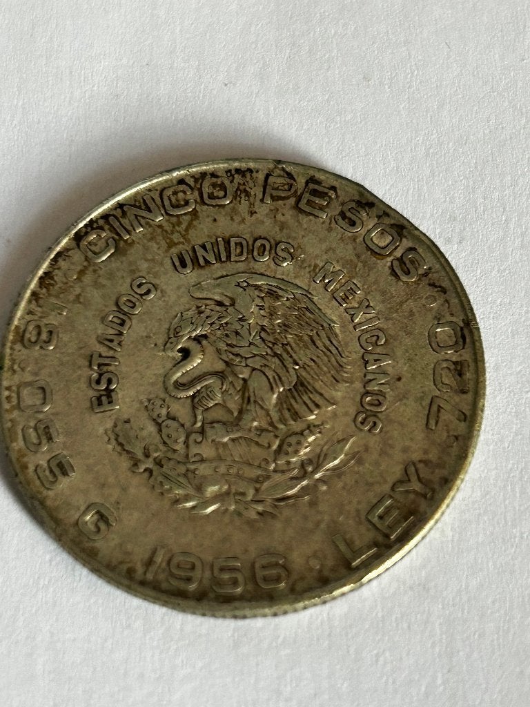 Zilveren 5 Pesos Mexico 1956 – Hidalgo (18 gram), Postzegels en Munten, Munten | Amerika, Ophalen of Verzenden, Midden-Amerika