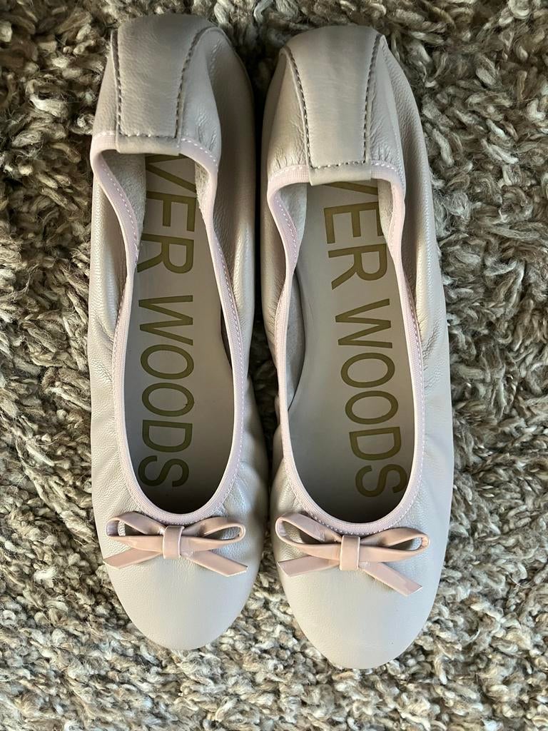 River Woods Ballerina's Beige Grijs Maat 38 Zacht Leer, Verzenden, Zo goed als nieuw, Beige, Ballerina's