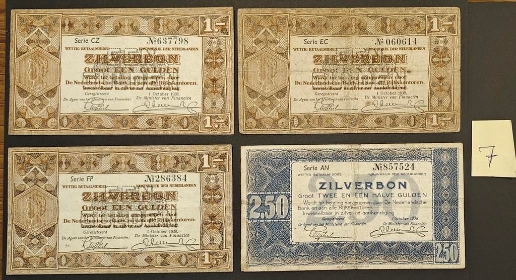 Nederlandse Zilverbonnen 1938 Set (1 en 2,50 Gulden), Ophalen of Verzenden, 50 gulden
