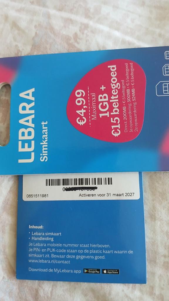 MOOI NUMMER LEBARA PREPAID SIM 0651511981, Telecommunicatie, Prepaidkaarten en Simkaarten, Ophalen of Verzenden, Nieuw, KPN, Simkaart