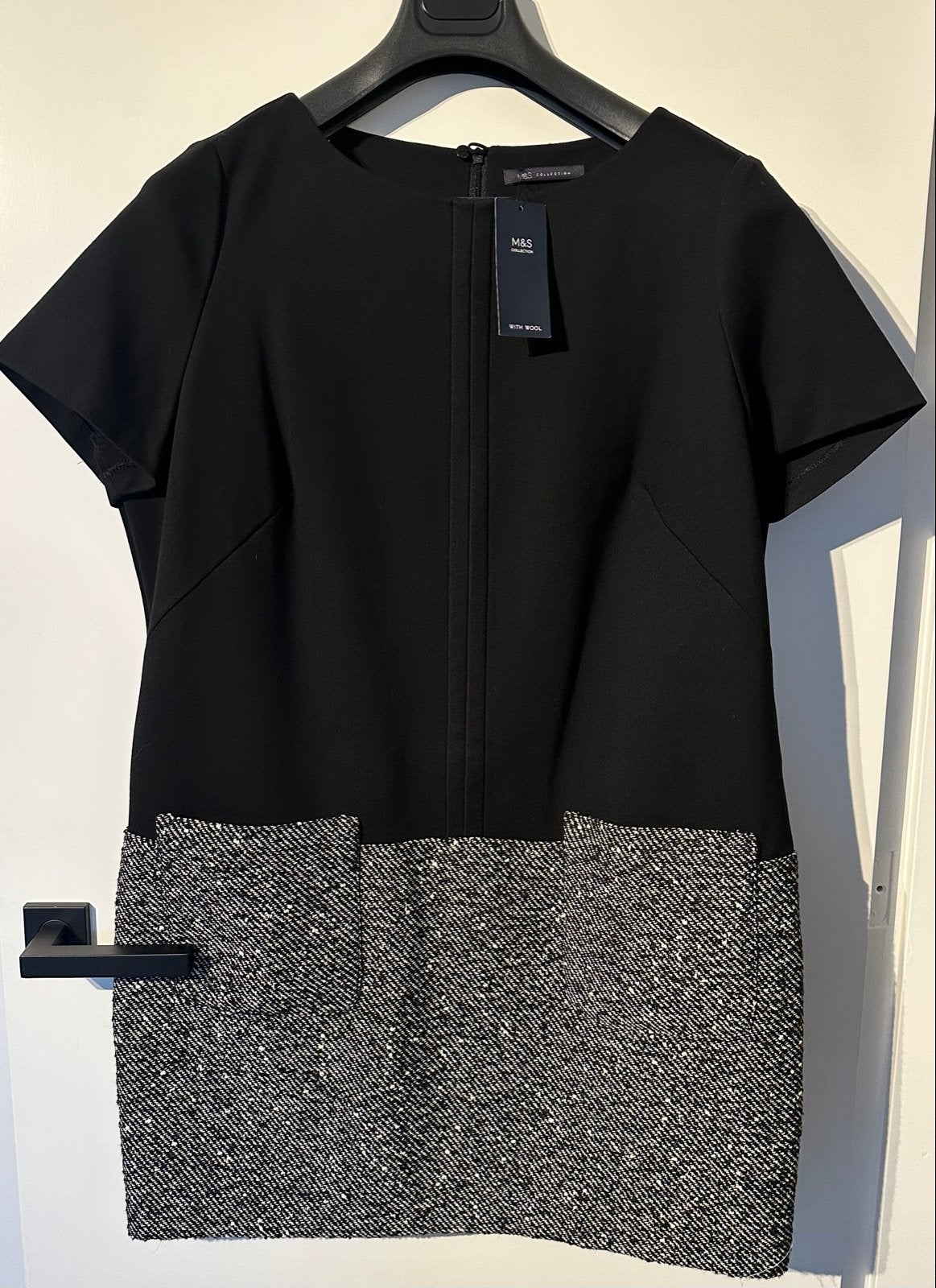 M&S Collection - Zwarte Jurk met Tweed Detail | Maat 48, Kleding | Dames, Jurken, Zwart, Maat 46/48 (XL) of groter, Nieuw, Ophalen of Verzenden