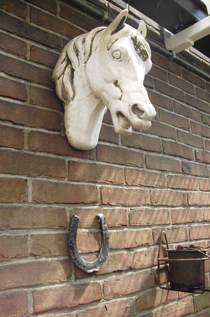 TE KOOP DECORATIEF GROOT STENEN PAARDEN HOOFD, Ophalen, Gebruikt, Steen