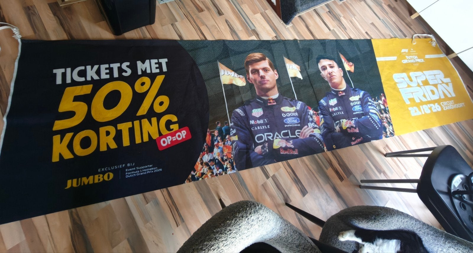 Uniek XL F1 Spandoek Max Verstappen Jumbo - Dutch Grand Prix, Ophalen of Verzenden, Zo goed als nieuw