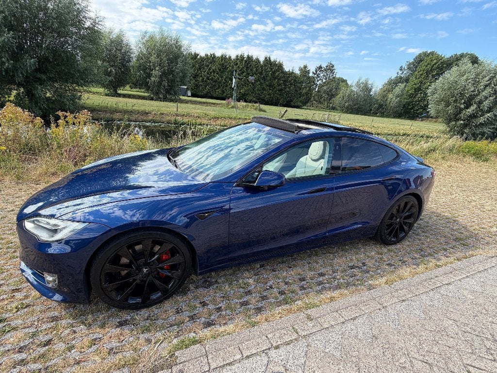 Tesla Model S 100D LongRange Full option panodak 4x4 Blauw, Auto's, Beige, Parkeerassistent, 110 €/maand, Leder