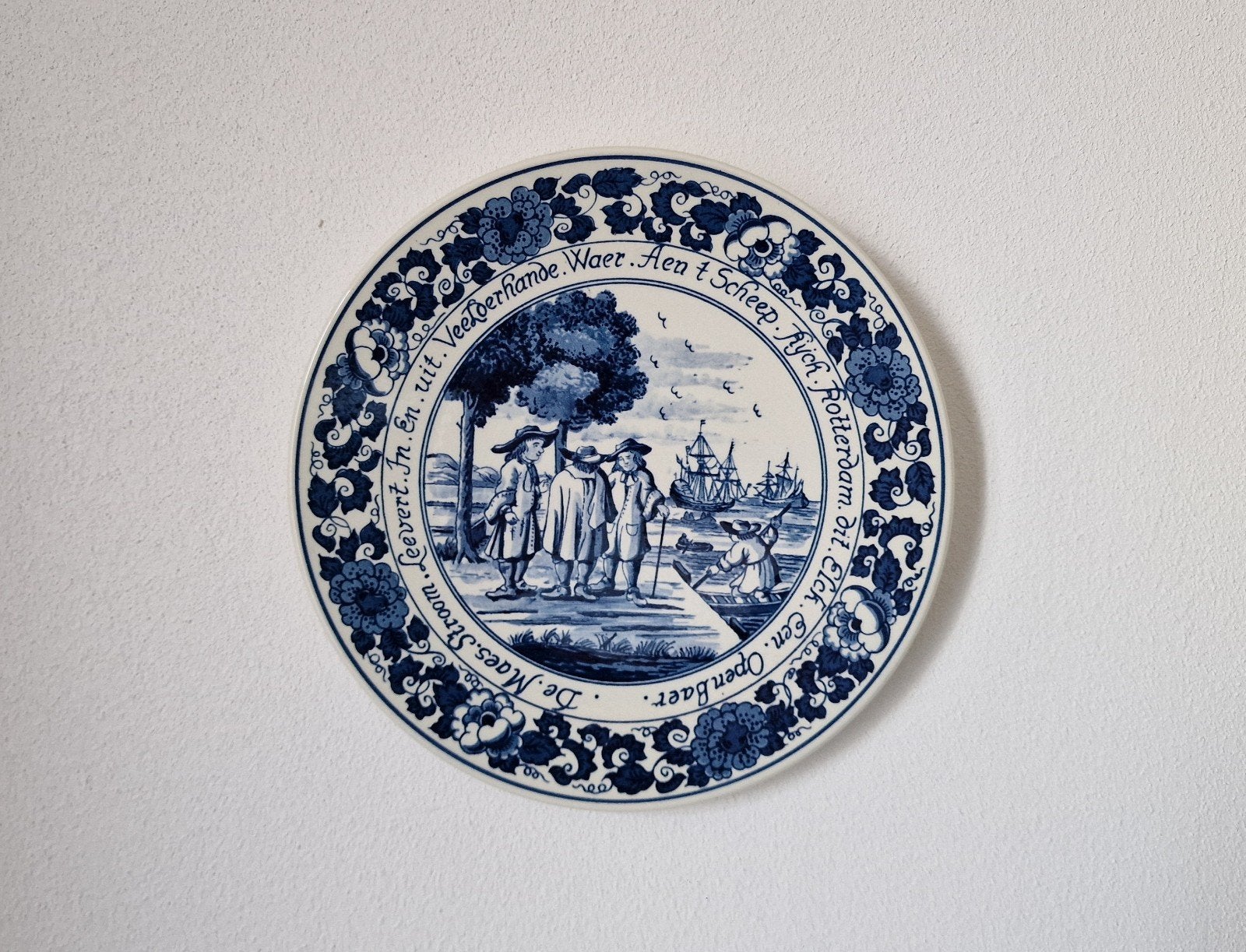 Delfts Blauw Wandbord met Historische Havenscène, Antiek en Kunst, Ophalen of Verzenden