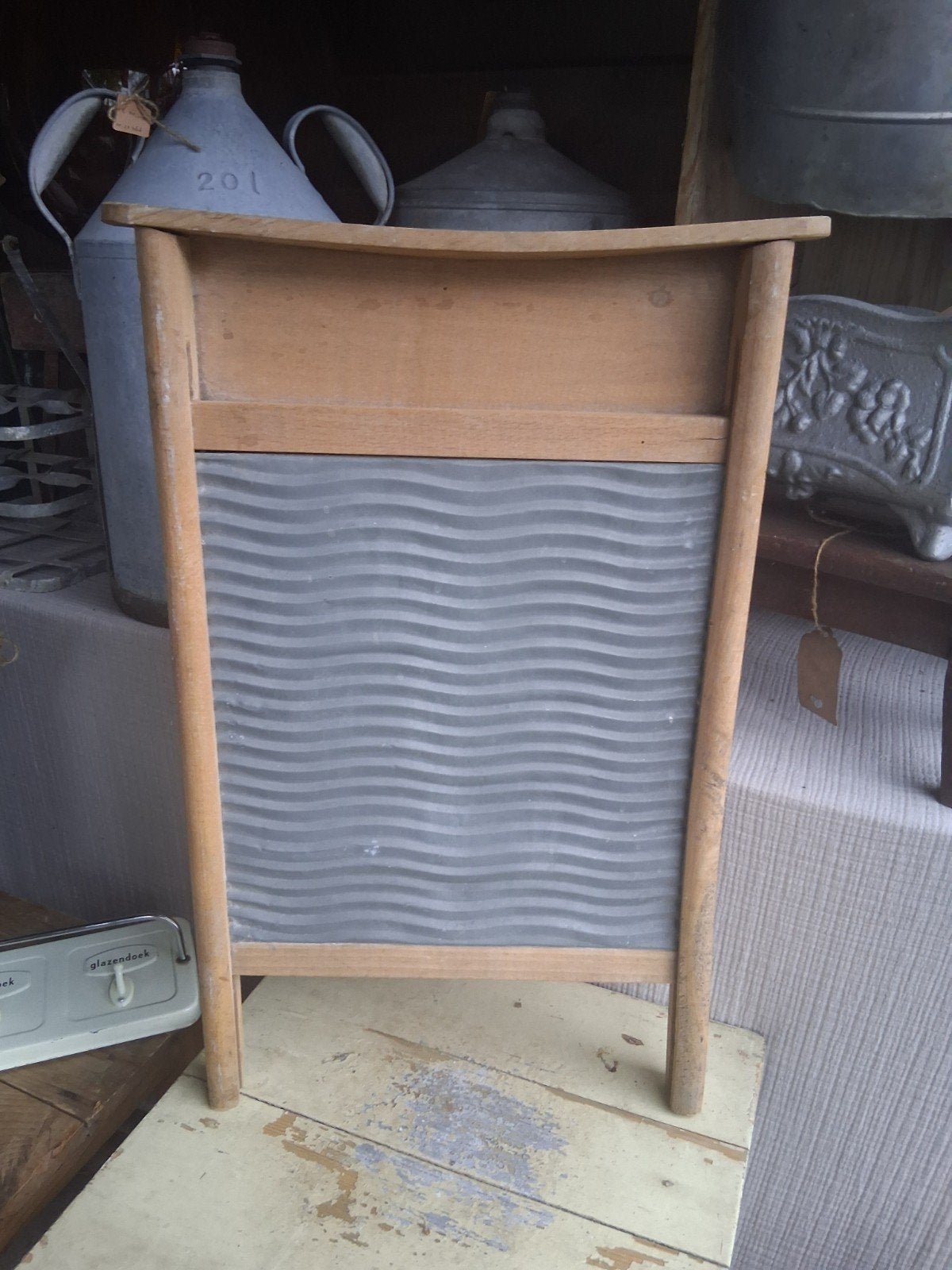 Oud wasbord, zink met hout, brocante - Debrocantekip, Ophalen of Verzenden