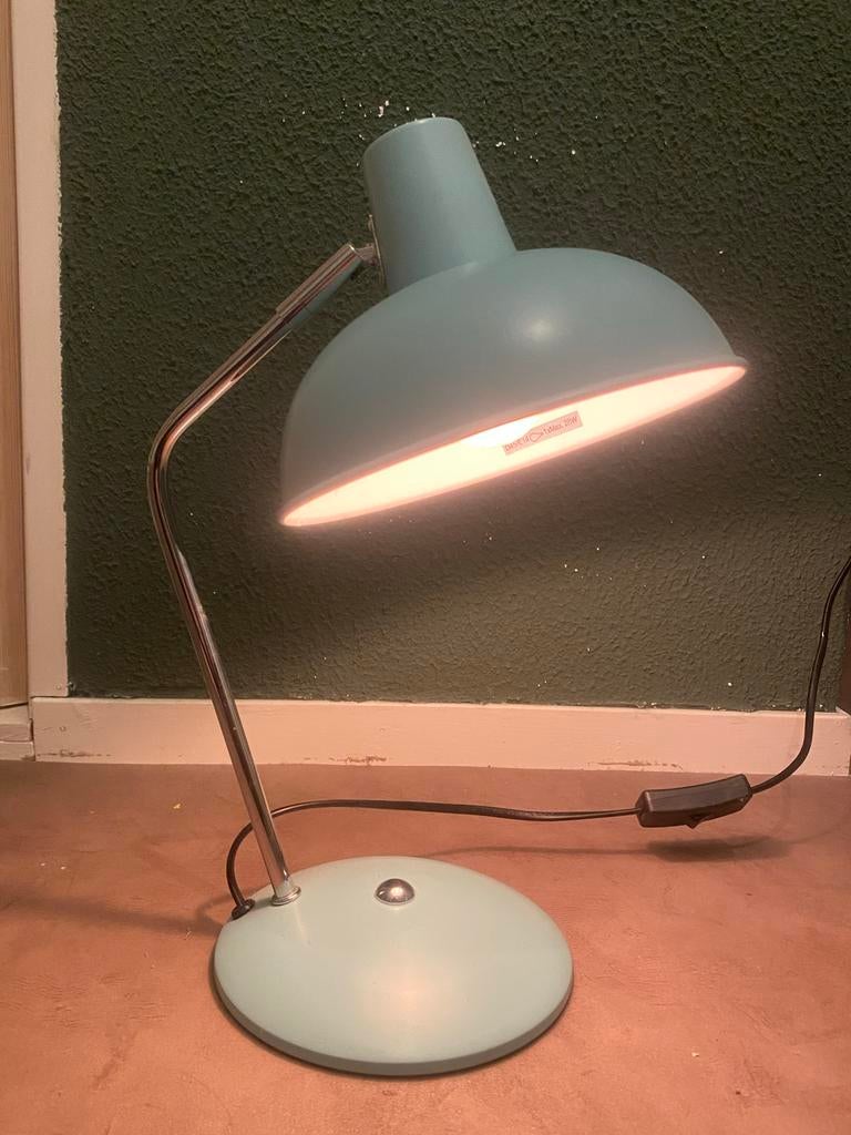 Blauwe draaibare bureaulamp met gloeilamp, 2m snoer, Huis en Inrichting, Lampen | Tafellampen, Ophalen of Verzenden, Zo goed als nieuw