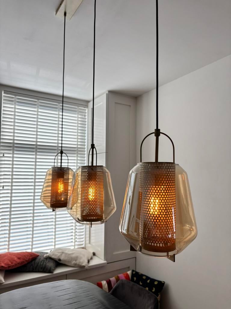 Hanglampen QAZQA, Huis en Inrichting, Lampen | Hanglampen, Ophalen, Zo goed als nieuw, Glas, Minder dan 50 cm