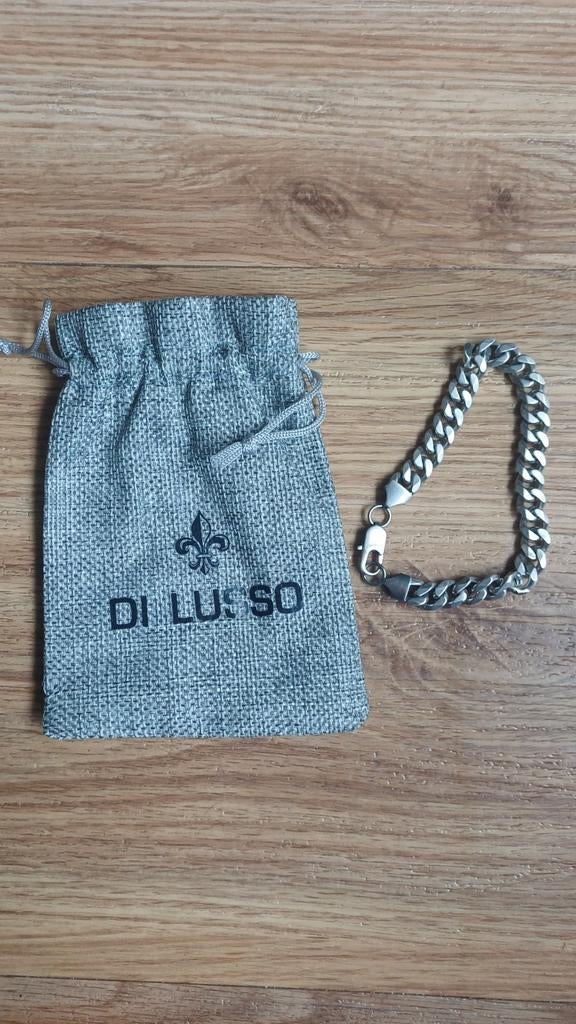 Stalen schakelarmband van DI LUSSO, Sieraden, Tassen en Uiterlijk, Armbanden, Ophalen of Verzenden, Zo goed als nieuw, Zilver