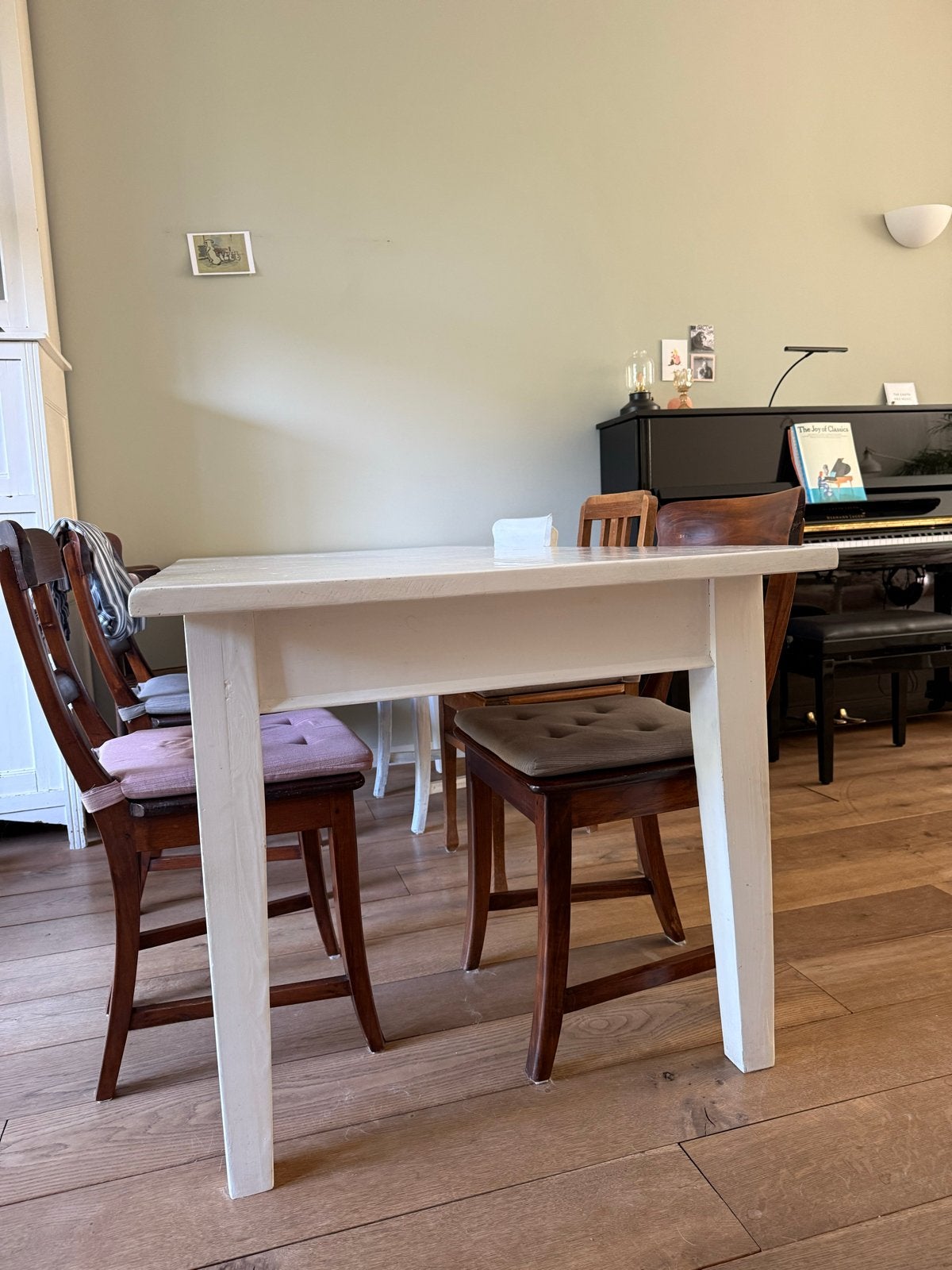 Grenen eettafel met lades, wit geverfd, Huis en Inrichting, Tafels | Eettafels, Ophalen, Gebruikt, 200 cm of meer, 50 tot 100 cm