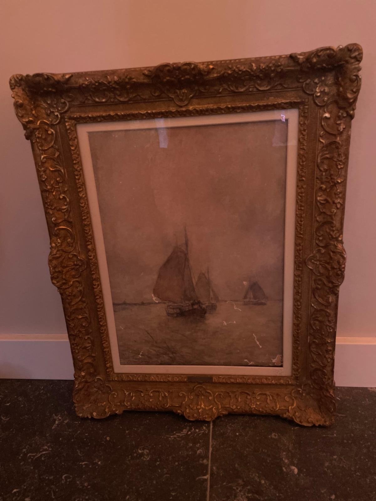 Klassiek Maritiem Schilderij met Zeilschepen, Antiek en Kunst, Kunst | Schilderijen | Klassiek, Ophalen, Maritiem / water, Doek