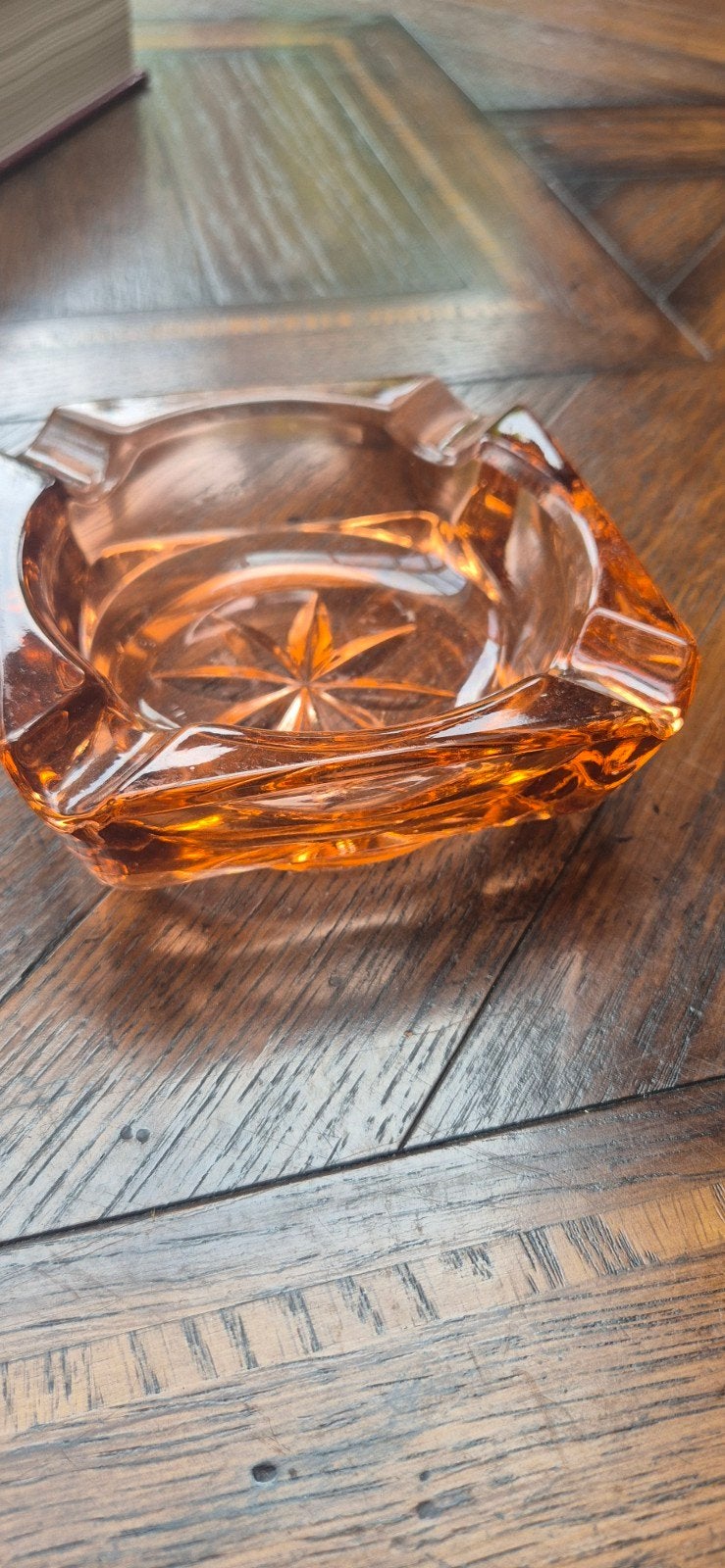 Vintage oranje glazen asbak - Retro decoratie, Ophalen of Verzenden