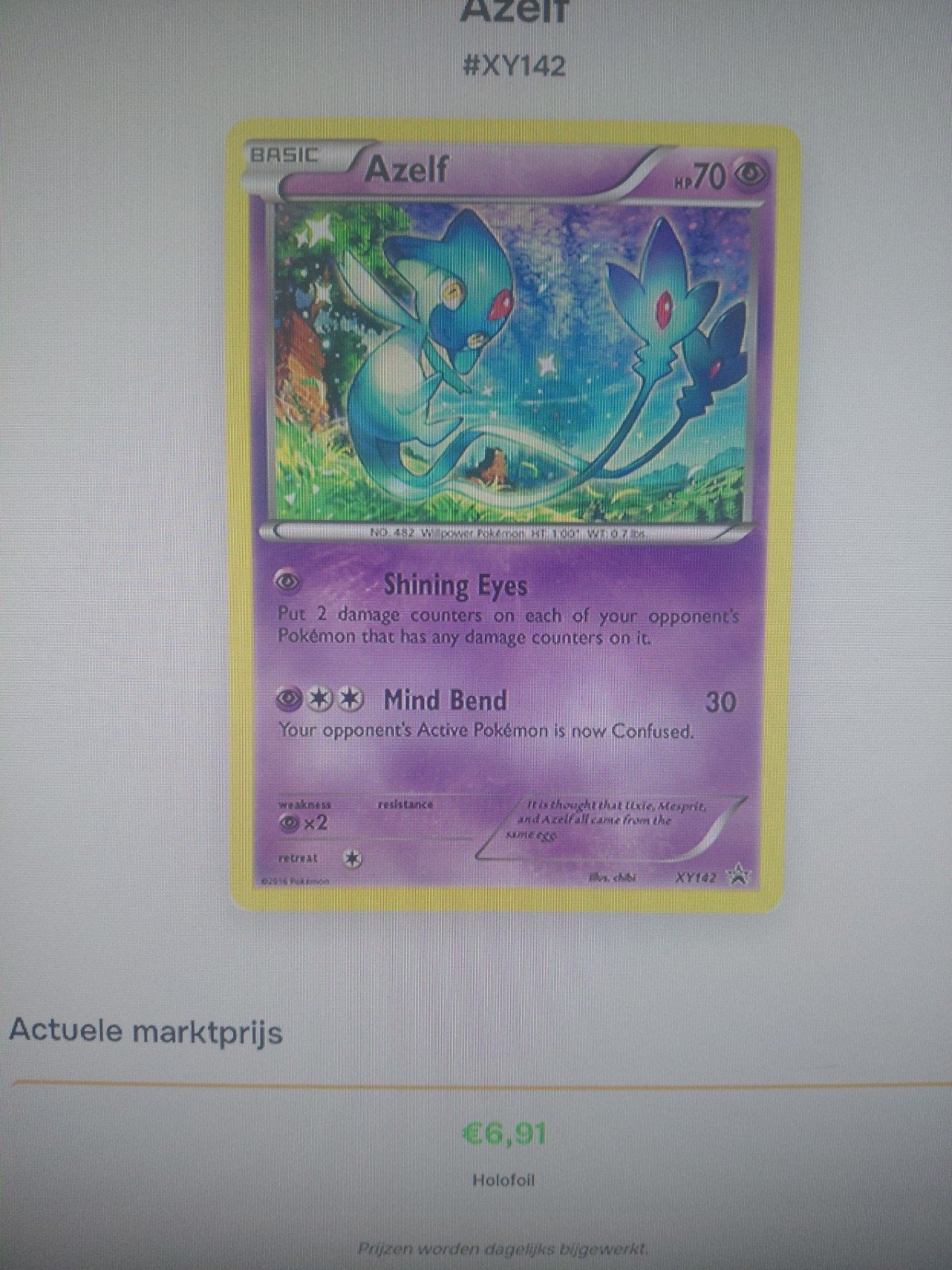 Pokémon Kaart Azelf XY142 Holofoil, Ophalen of Verzenden, Gebruikt, Losse kaart, Foil