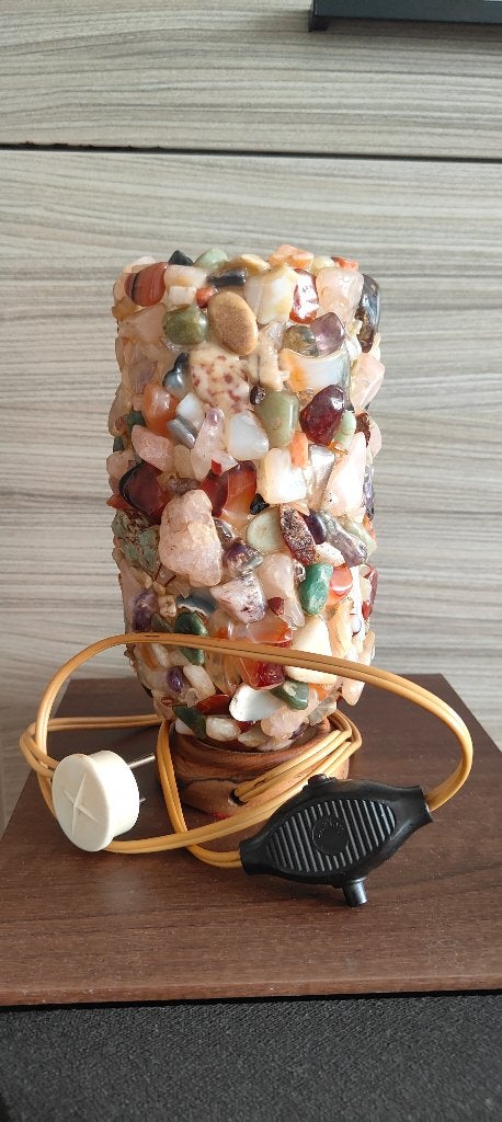 Unieke vintage mineralen &edelstenen tafellamp ( jaren 70), Ophalen, Gebruikt, Vintage, Glas