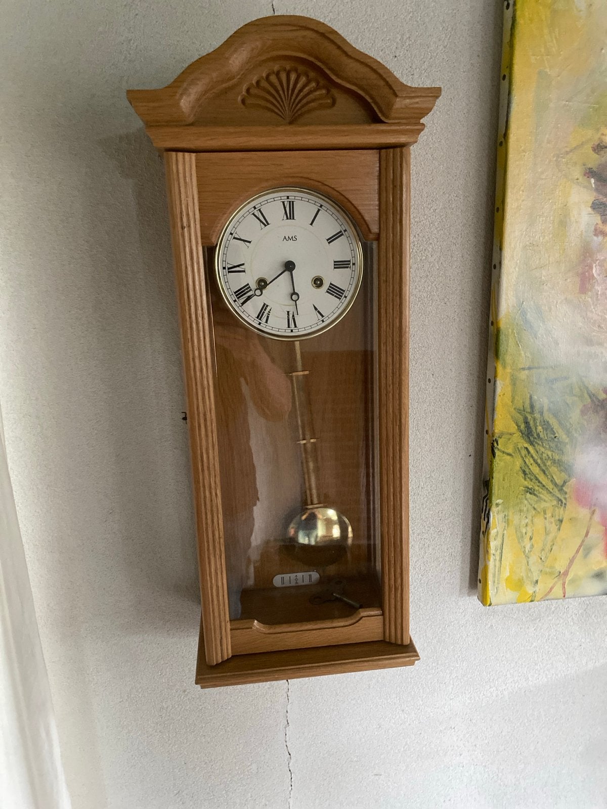AMS Wandklok met Slinger - Eikenhout, Ophalen of Verzenden