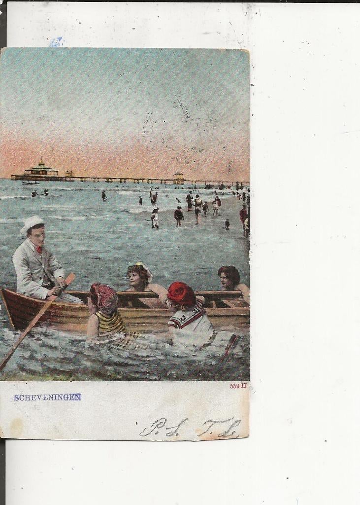 Scheveningen Baden bengelend aan roeiboot GR-Schev-Kurhaus, Ophalen of Verzenden, Voor 1920, Gelopen, Zuid-Holland