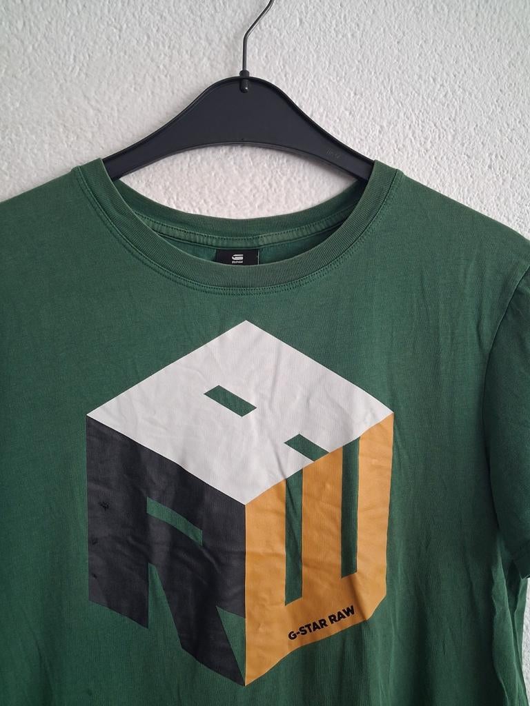 G-Star RAW T-shirt Groen met Cube Print - Maat S, Ophalen of Verzenden, Gedragen, Groen, Maat 46 (S) of kleiner