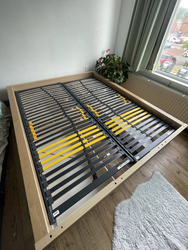 IKEA MALM bed + lattenbodem, Ophalen, Gebruikt, Bruin, Tweepersoons