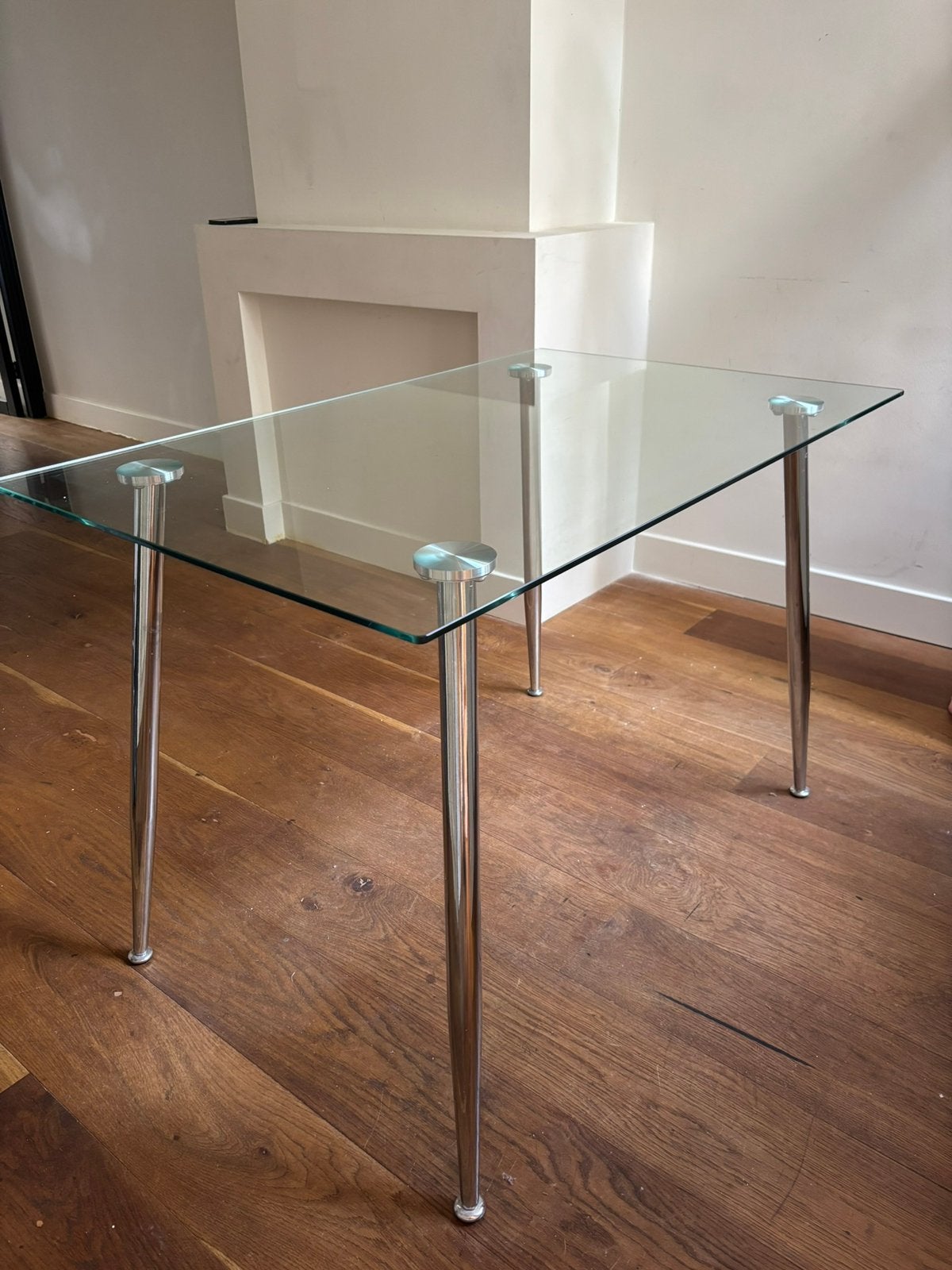 Glass Desk/ Dinner Table with metal legs, Ophalen, Zo goed als nieuw, Rechthoekig, 50 tot 100 cm