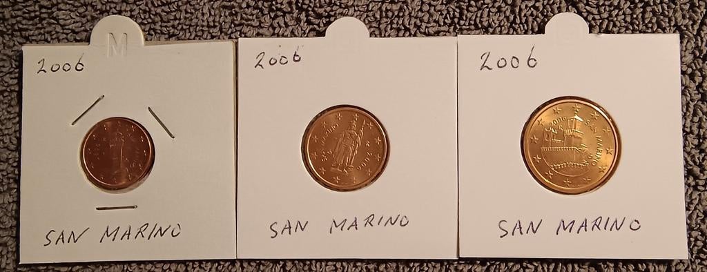 San Marino 1, 2 en 5 cent in munthouders, Ophalen of Verzenden, San Marino, Setje