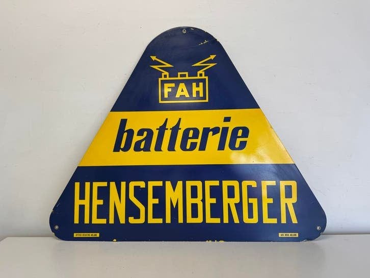 Vintage Reclamebord Hensimberger Batterijen, Ophalen, Reclamebord, Gebruikt, .