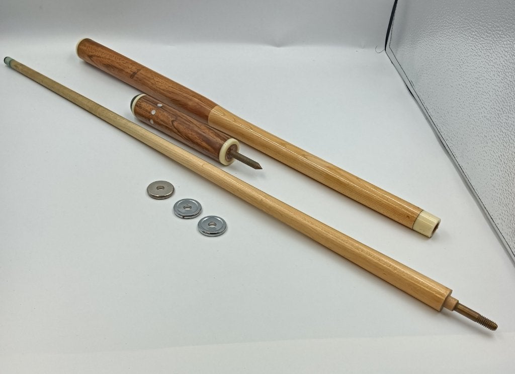 Mooie houten biljartkeu (2-delig) – incl. 3 gewichtsringen, Sport en Fitness, Ophalen of Verzenden, Gebruikt, Keu of Ballen
