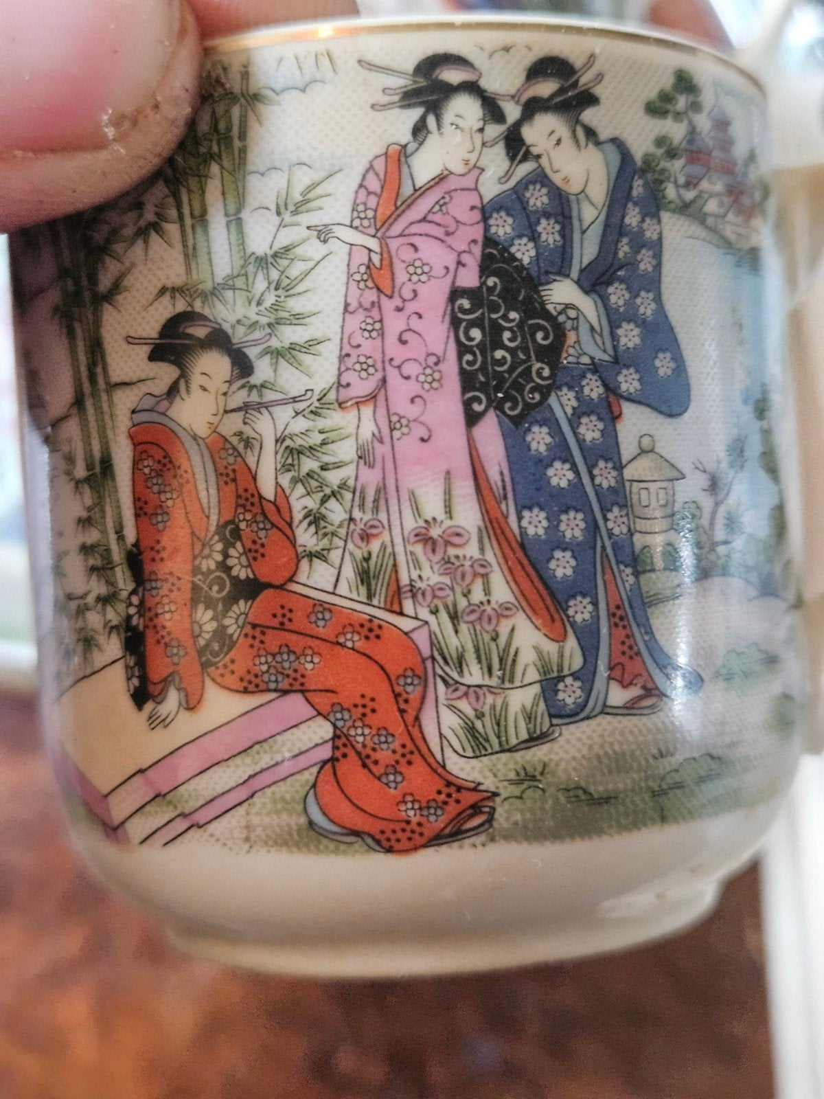 Japanse handgeschilderde theekopjes met schoteltjes, Antiek en Kunst, Ophalen of Verzenden
