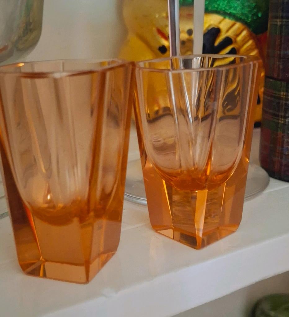 Art deco vodka shots glaasjes jaren 30, Ophalen of Verzenden, Gebruikt, Borrel- of Shotglas
