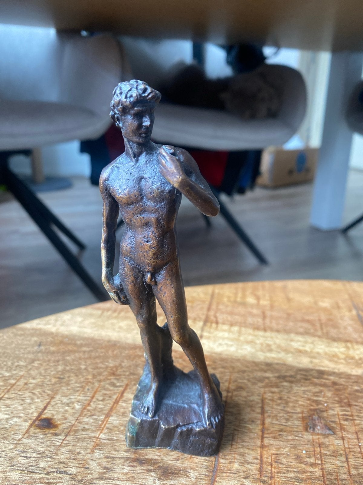 Loevre Bronzen beeldje van David, klassieke kunst, Minder dan 20 cm, Ophalen of Verzenden, Beeld, Bruin