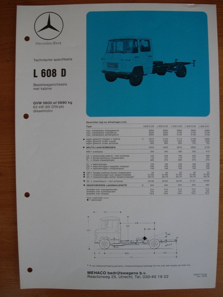 Mercedes 608 D Technische Specificatie Brochure 1979 608D, Zo goed als nieuw, Mercedes-Benz, Mercedes, Ophalen of Verzenden