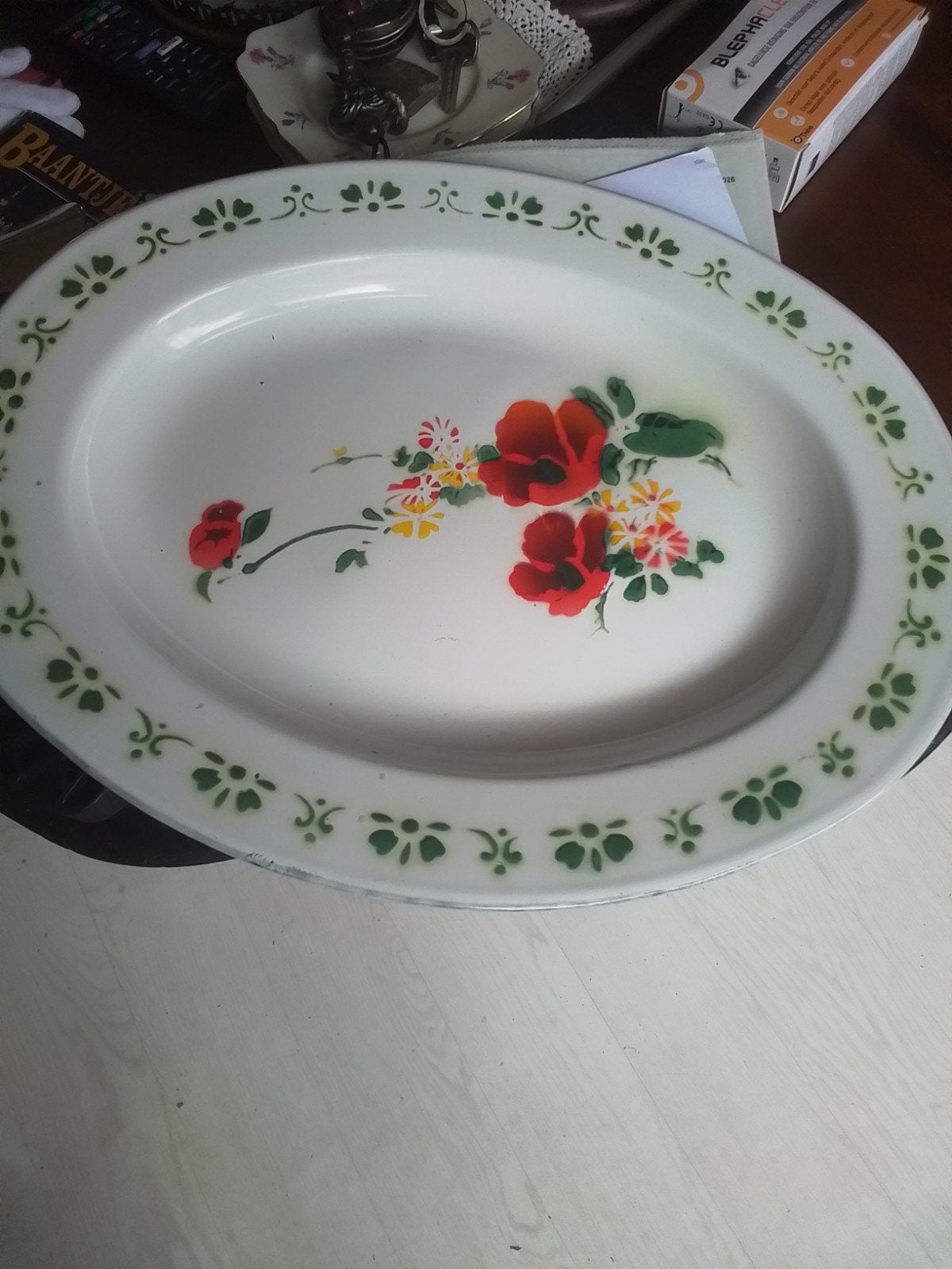 Grote Emaille Schotel met Bloemenpatroon - 40x31 cm, Ophalen of Verzenden