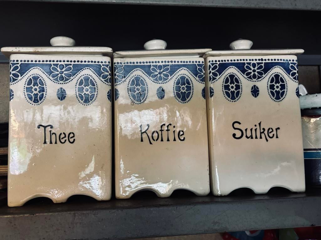 Vintage voorraadpotten set: Thee, Koffie, Suiker, Antiek en Kunst, Ophalen