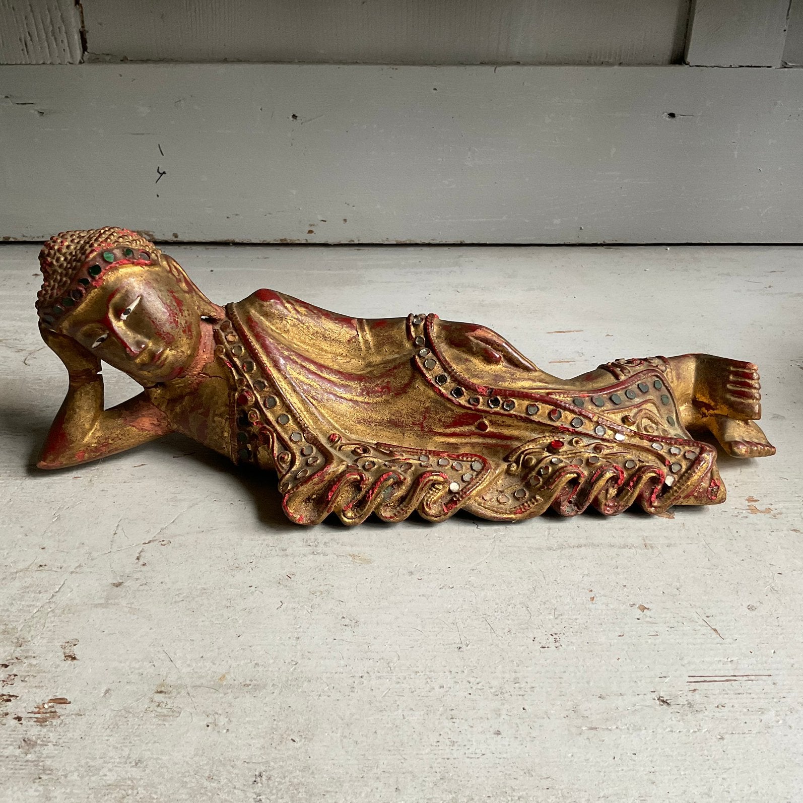 Oude houten liggende boeddha *floor epe*, Antiek en Kunst, Ophalen of Verzenden