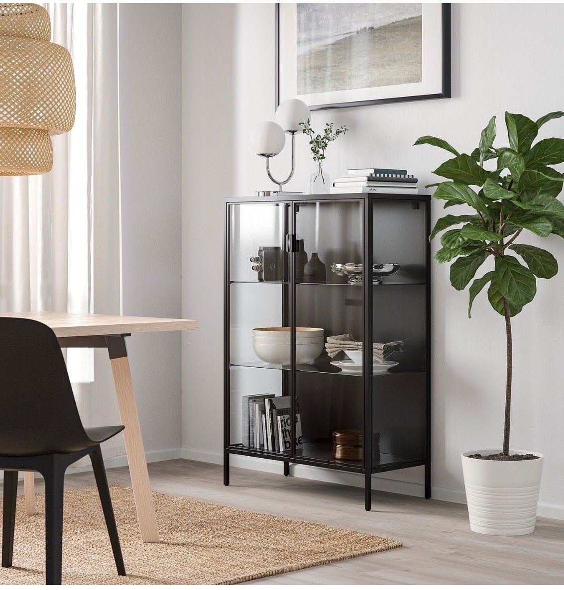 IKEA RUDSTA Vitrinekast met verlichting, antraciet, Ophalen, 100 tot 150 cm, 50 tot 100 cm, 25 tot 50 cm