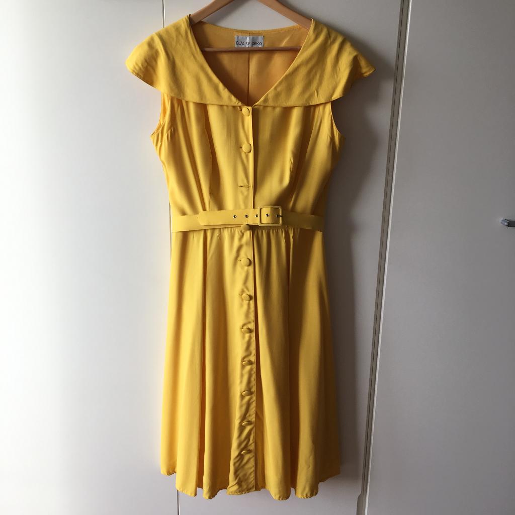 sunny Blacky Dress 50's vintage summer dress, Maat 38/40 (M), Blacky Dress, Geel, Ophalen of Verzenden