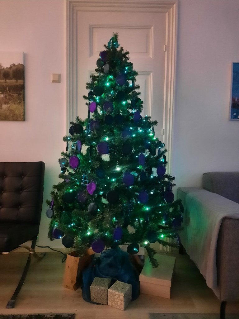 kunst-kerstboom in doos met toebehoren, Ophalen, Gebruikt