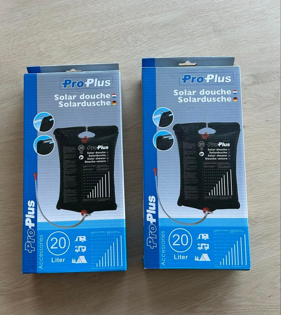 Pro-Plus Solar Douche 20 Liter - Nieuw in doos 2 stuks, Caravans en Kamperen, Kampeeraccessoires, Ophalen of Verzenden, Nieuw