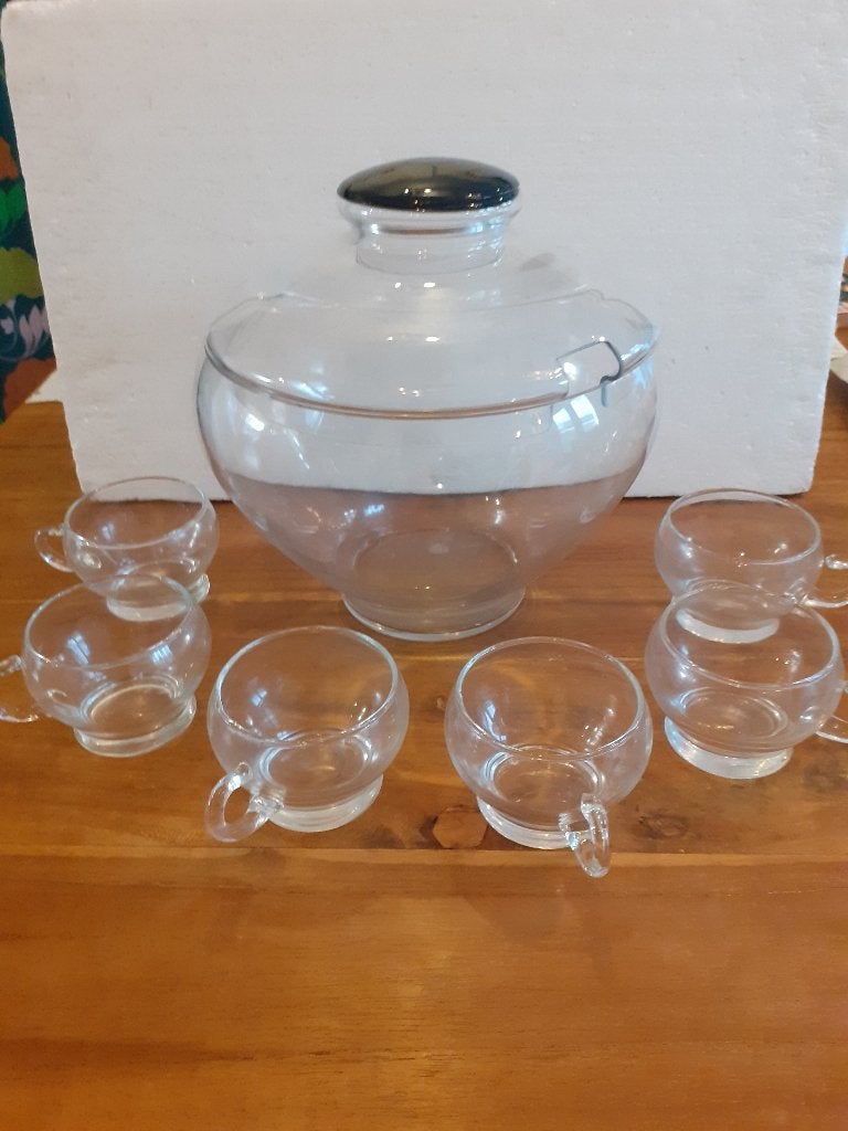 Andries Copier - Leerdam - mooie bowlpot met 6 glaasjes, Ophalen of Verzenden