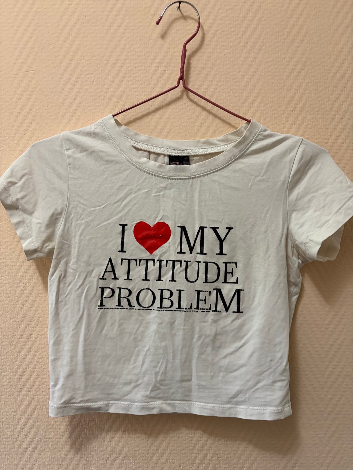 Cherrykitten Croptop XS - "I love my attitude problem", Wit, Ophalen of Verzenden, Korte mouw, Maat 34 (XS) of kleiner